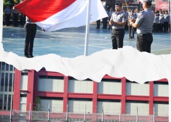 Foto:Pengibaran Sang Saka Merah Putih di Lapas Kelas I Medan berkomitmen untuk terus menjaga persatuan Dan menanamkan nilai-nilai Pancasila Demi Mewujudkan Indonesia Emas 2045.