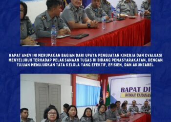 Rapat Anev Dihadiri Pejabat Struktural Dan Staff Rutan Kelas I Medan Menyimak Paparan Yang Disampaikan Ditjenpas Melalui Virtual.(Doc/Foto:Rutan Kelas I Medan)