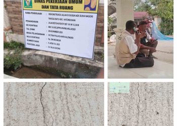 Warga Keluhkan Pengerjaan Rekonstruksi Jalan Rabat Beton Oleh CV. Raja Odong Di Tangga Batu, Baru Selesai Sudah Retak Retak.